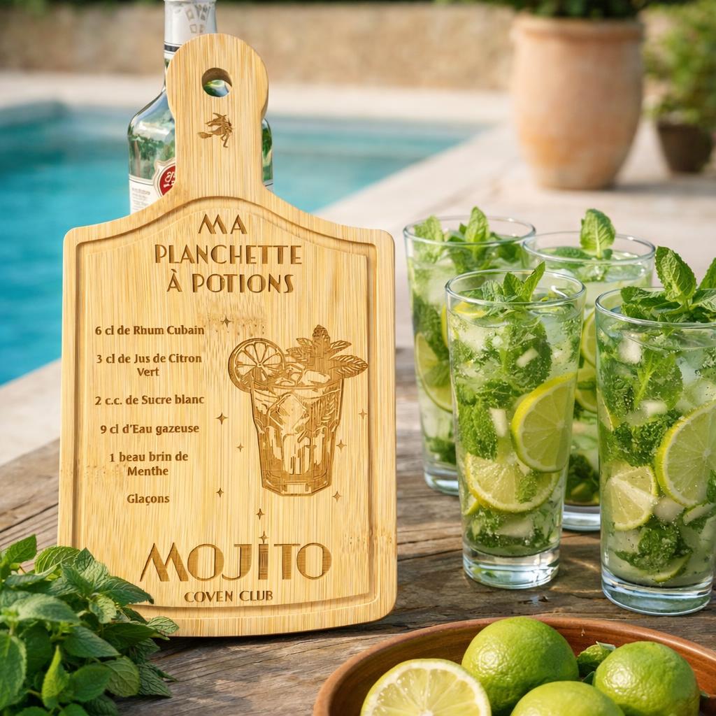 Planchette en Bambou Gravée "Recette de Cocktail" – Idée Cadeau Apéro & Déco Cuisine