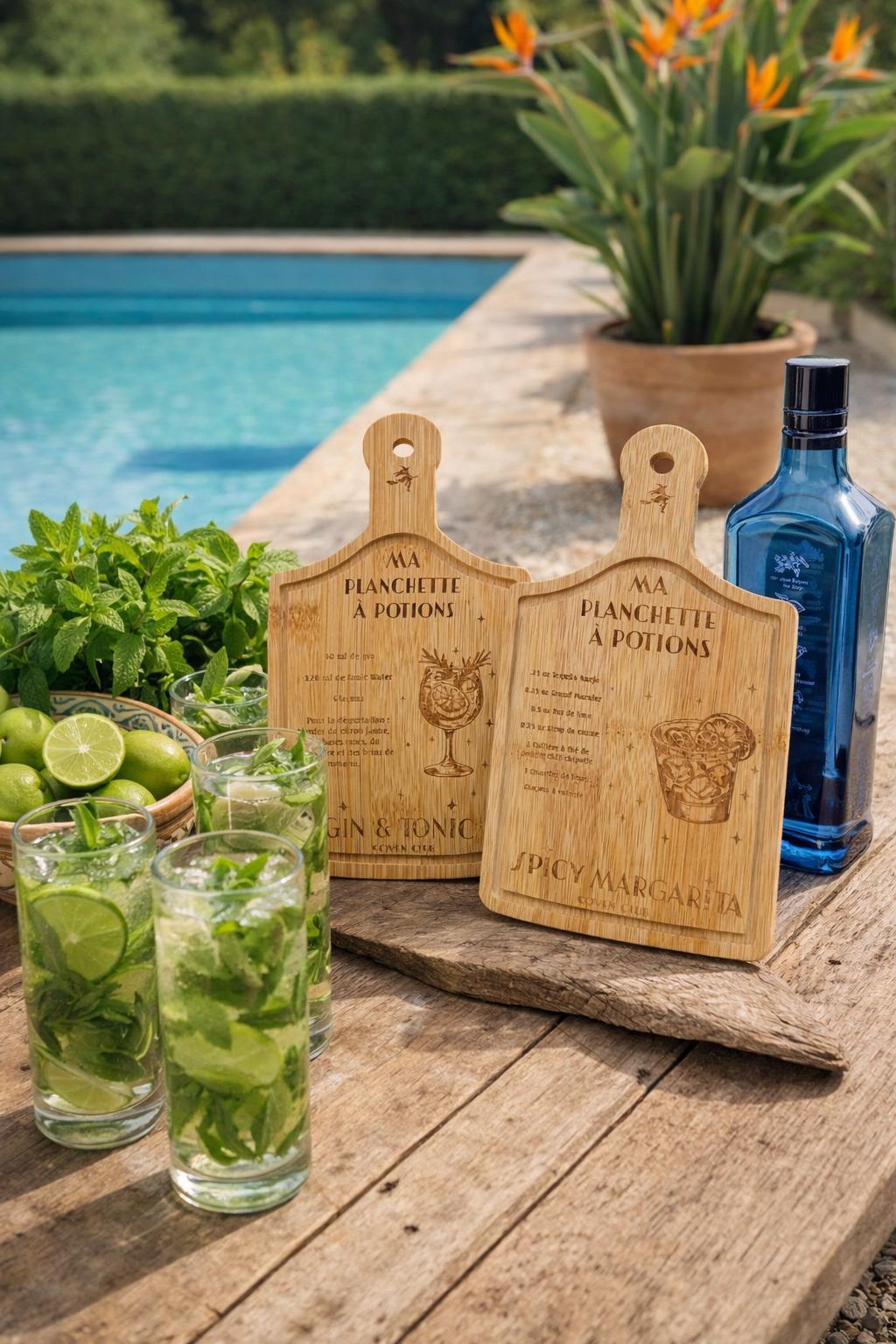Planchette Apéro Bambou Gravée - Recette Cocktail, fabriquée en Provence, France