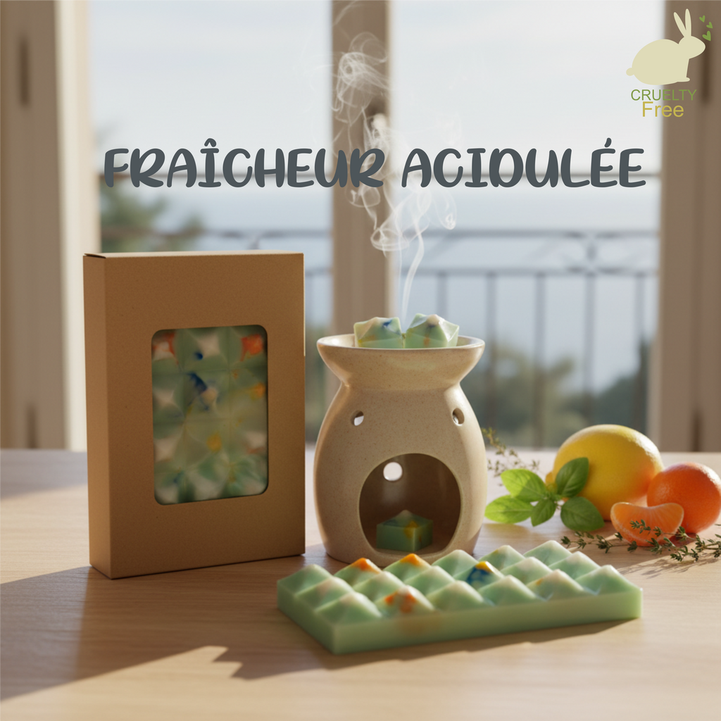 tablette de fondants de cire parfumés aux agrumes pour ambiancer la cuisine avec des effluves envoutantes acidulées.