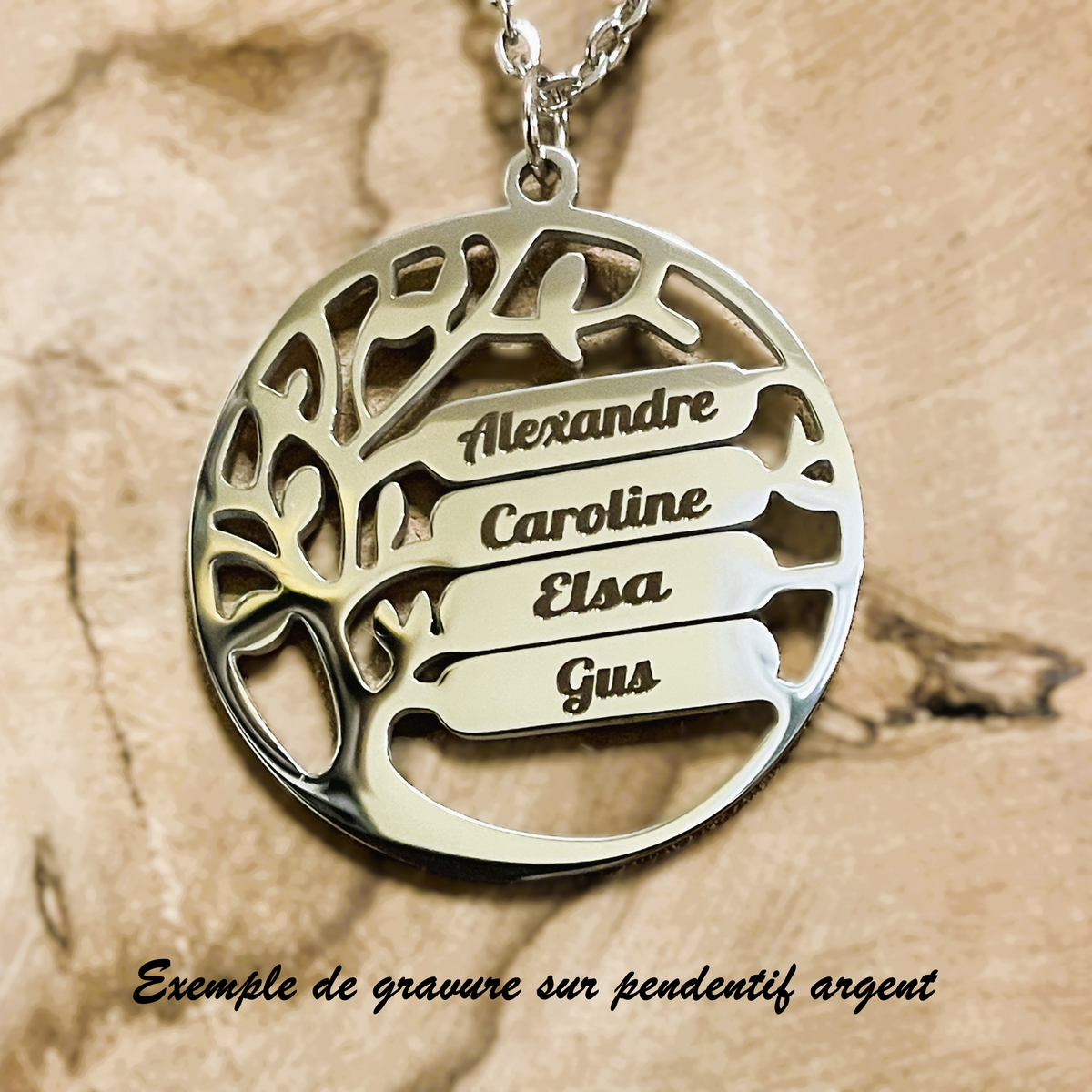 Pendentif Arbre de Vie gravé, à personnaliser