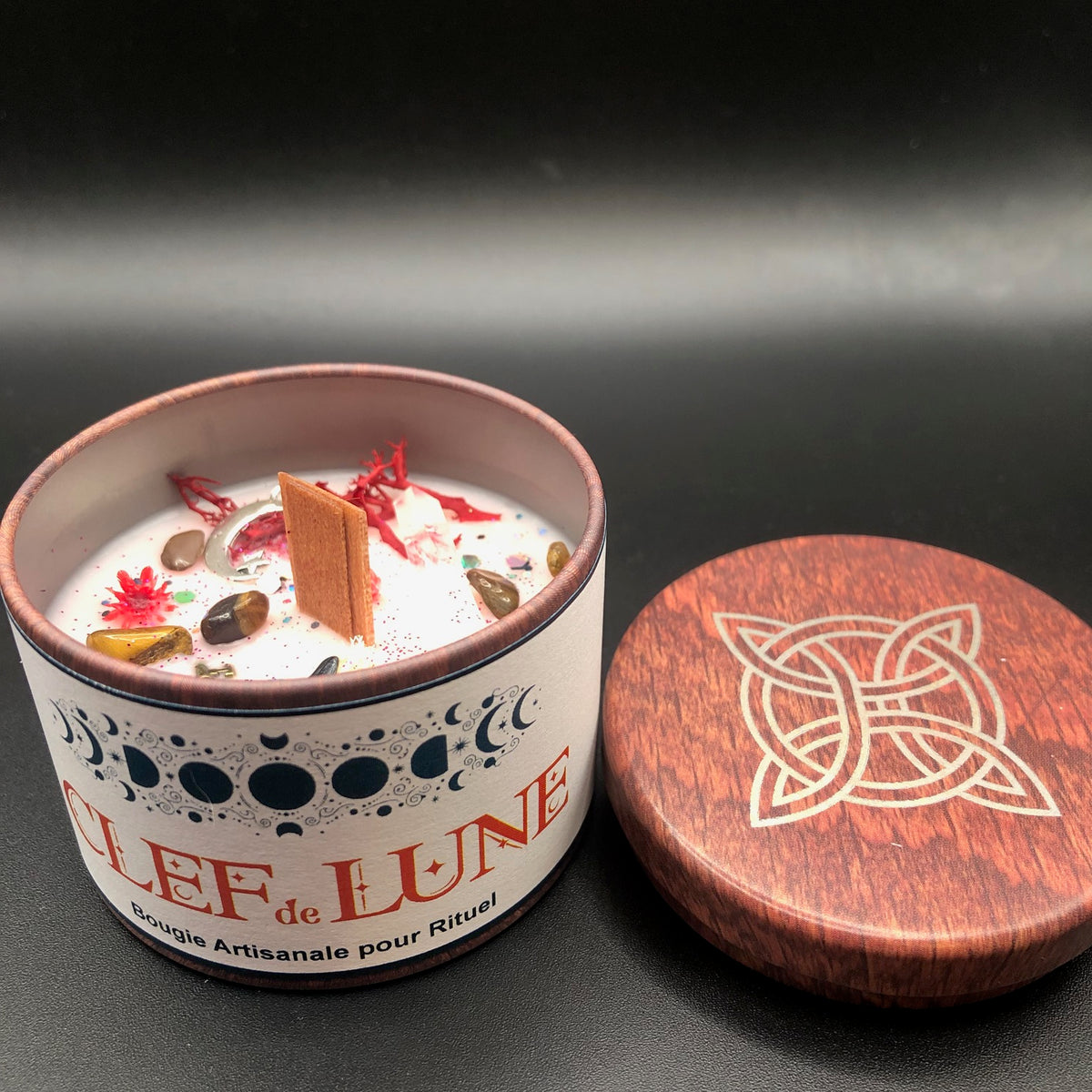 🕯️Bougie Artisanale  – Clé de Lune - Artisanale Magique en Cire de Soja et Pierres Naturelles- Exclusive