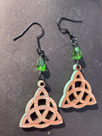 Boucles d'oreilles bois Triquetra & cristal autrichien