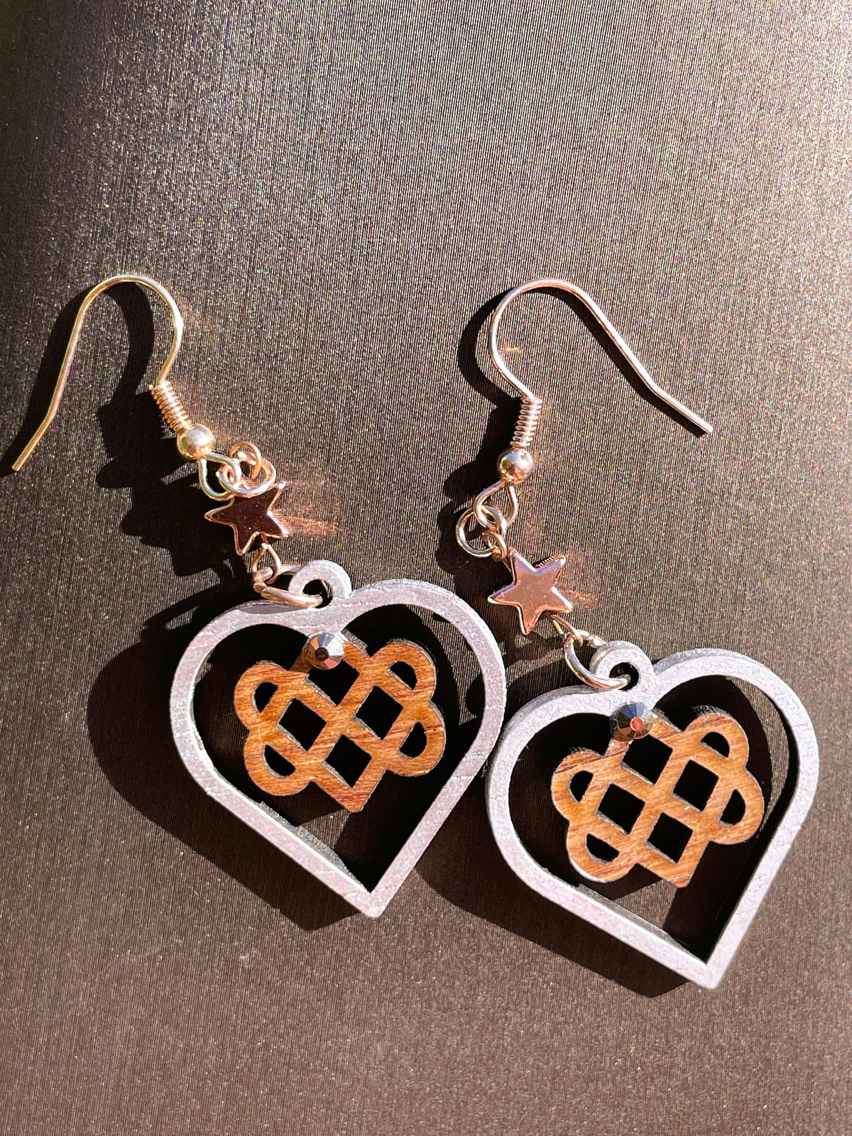 Boucles d'oreilles Triple Coeur Celtique & couleur or rose & strass