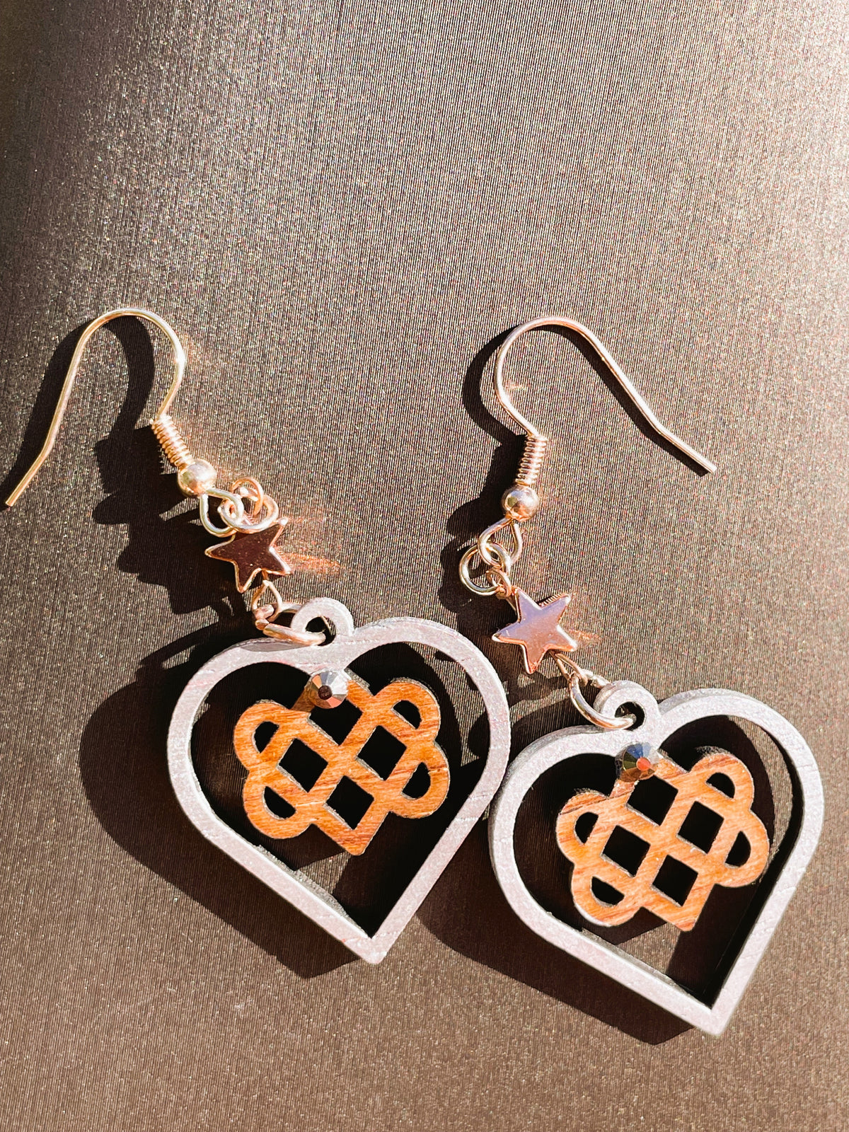 Boucles d'oreilles Triple Coeur Celtique & couleur or rose & strass