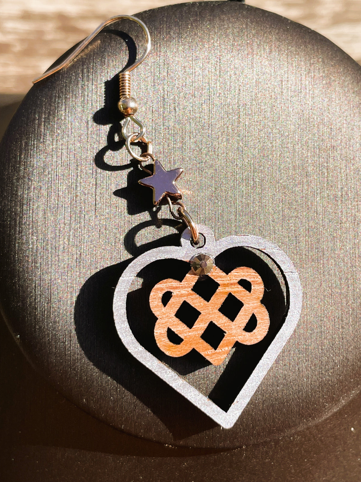 Boucles d'oreilles Triple Coeur Celtique & couleur or rose & strass