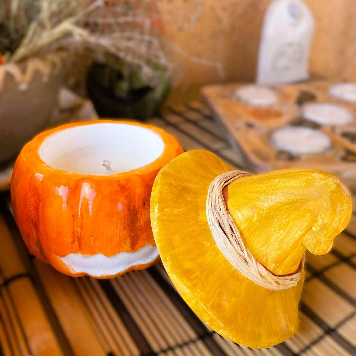 🕯️Bougie citrouille artisanale, création exclusive, Céramique – Cire Écologique / petit format
