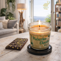 bougie marbrée pot en verre avec couvercle, parfum de Grasse, chocolat pistache, cire écologique