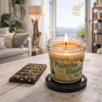bougie marbrée pot en verre avec couvercle, parfum de Grasse, chocolat pistache, cire écologique