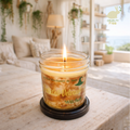bougie marbrée au santal dans un pot en verre avec couvercle, cruelty free artisanale atelier en Provence