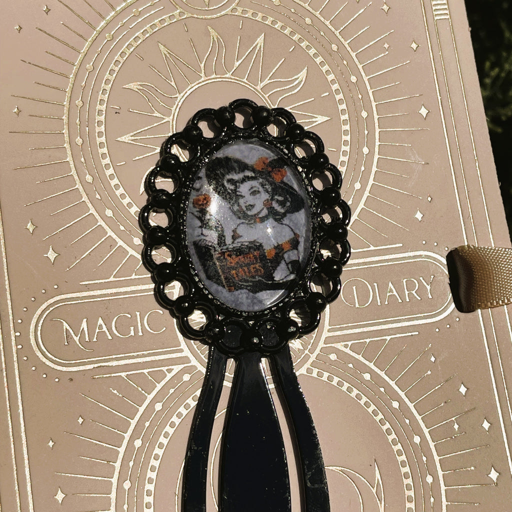 Marque-page Victorien couleur Noire & Cabochon Verre style Whimsigoth