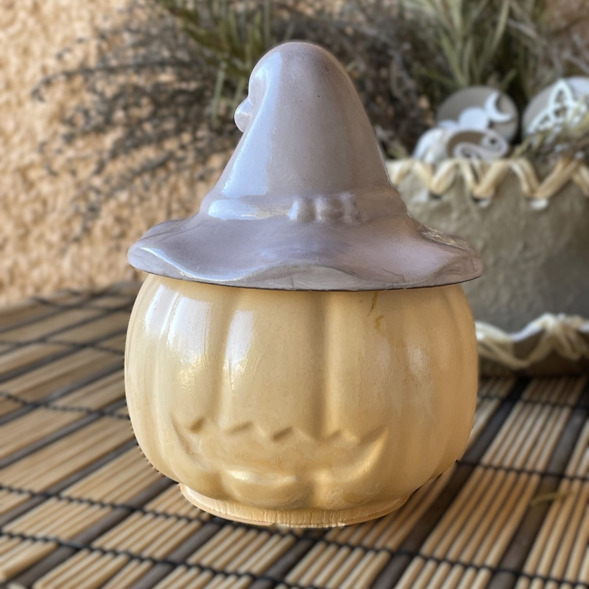 🕯️Bougie citrouille artisanale, création exclusive, Céramique – Cire Écologique / petit format