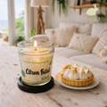 bougie coulée à la main en Provence, dans un pot en verre avec couvercle, parfum de Grasse citron meringué