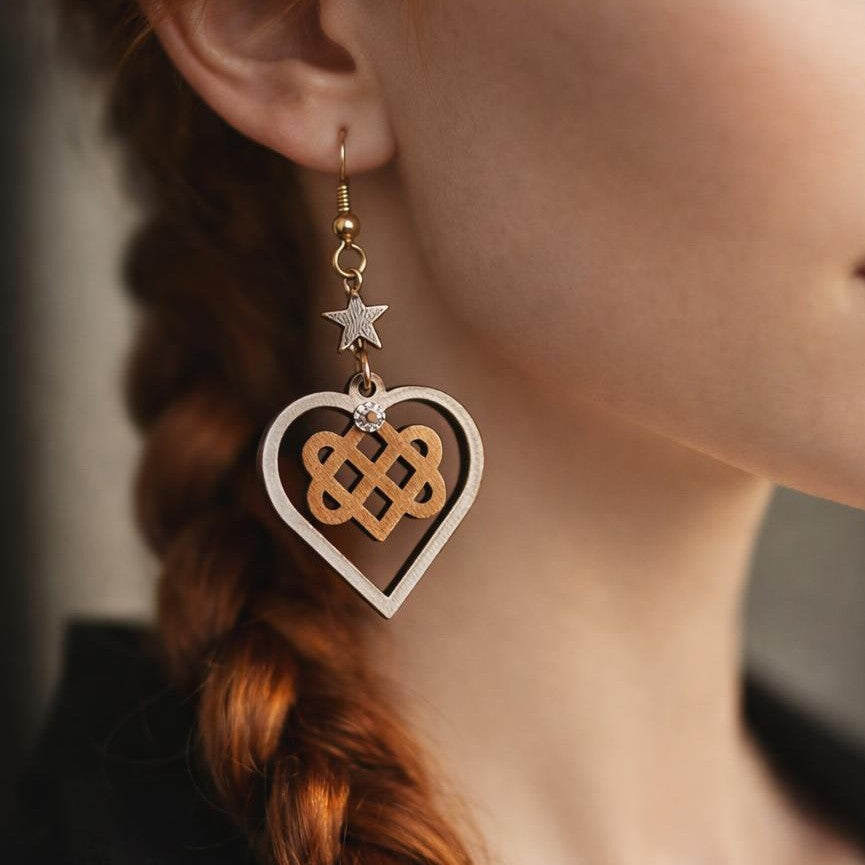 Boucles d'oreilles Triple Coeur Celtique & couleur or rose & strass