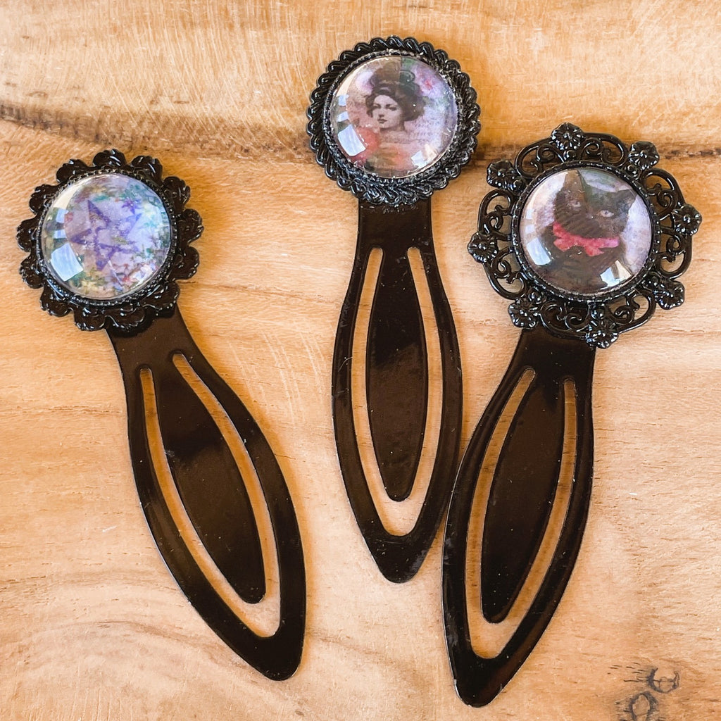 Marque-page Victorien couleur Noire & Cabochon Verre style Whimsigoth